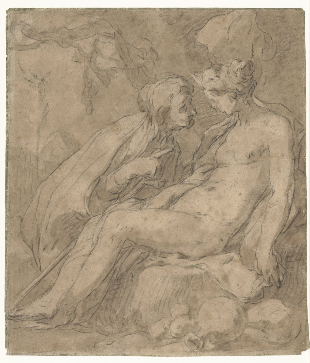 Vertumnus en Pomona (?) door Abraham Bloemaert