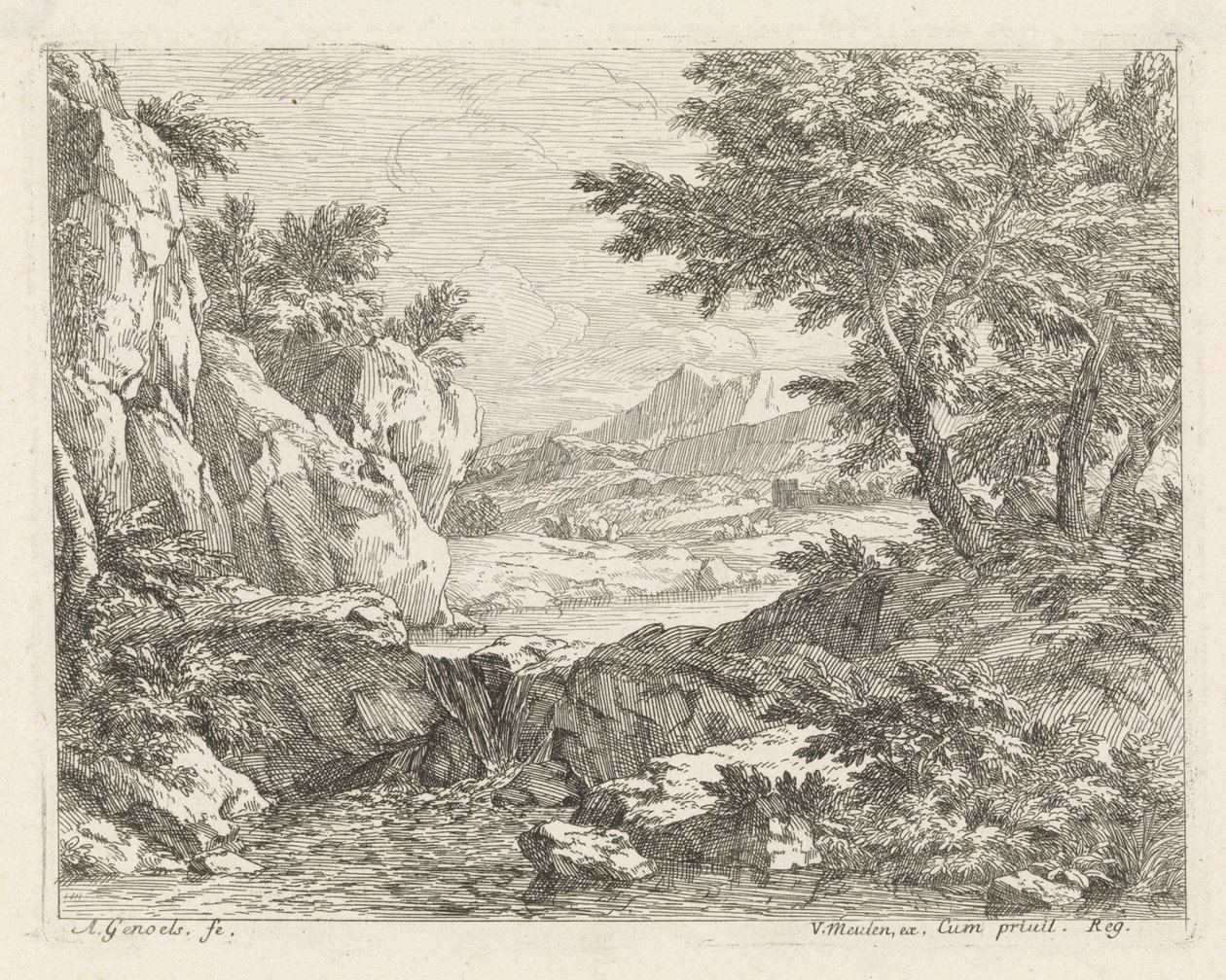 Braakliggend land met rivier door Abraham Genoels