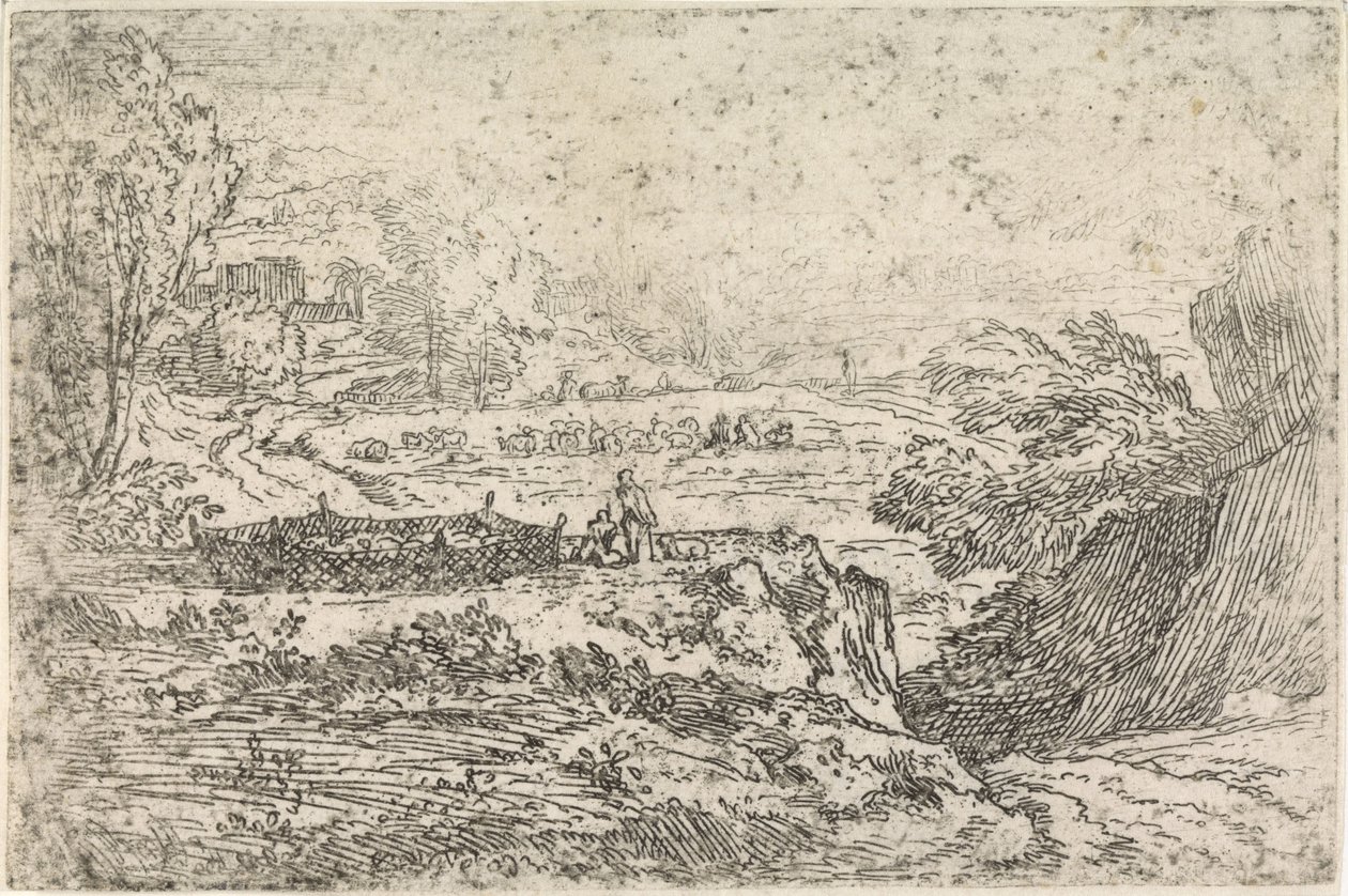 Landschap met schapen door Abraham Genoels