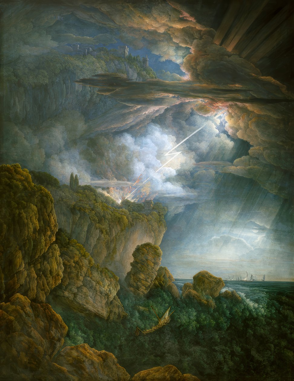 Nachtelijk onweer in Cefalù door Abraham Louis Rodolphe Ducros