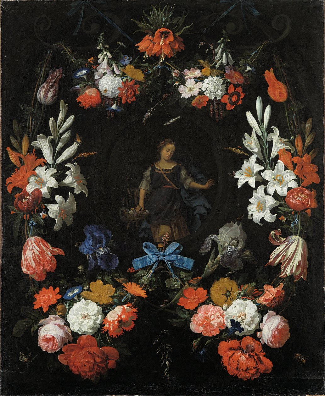 Guirlande van bloemen, ca 1675 door Abraham Mignon