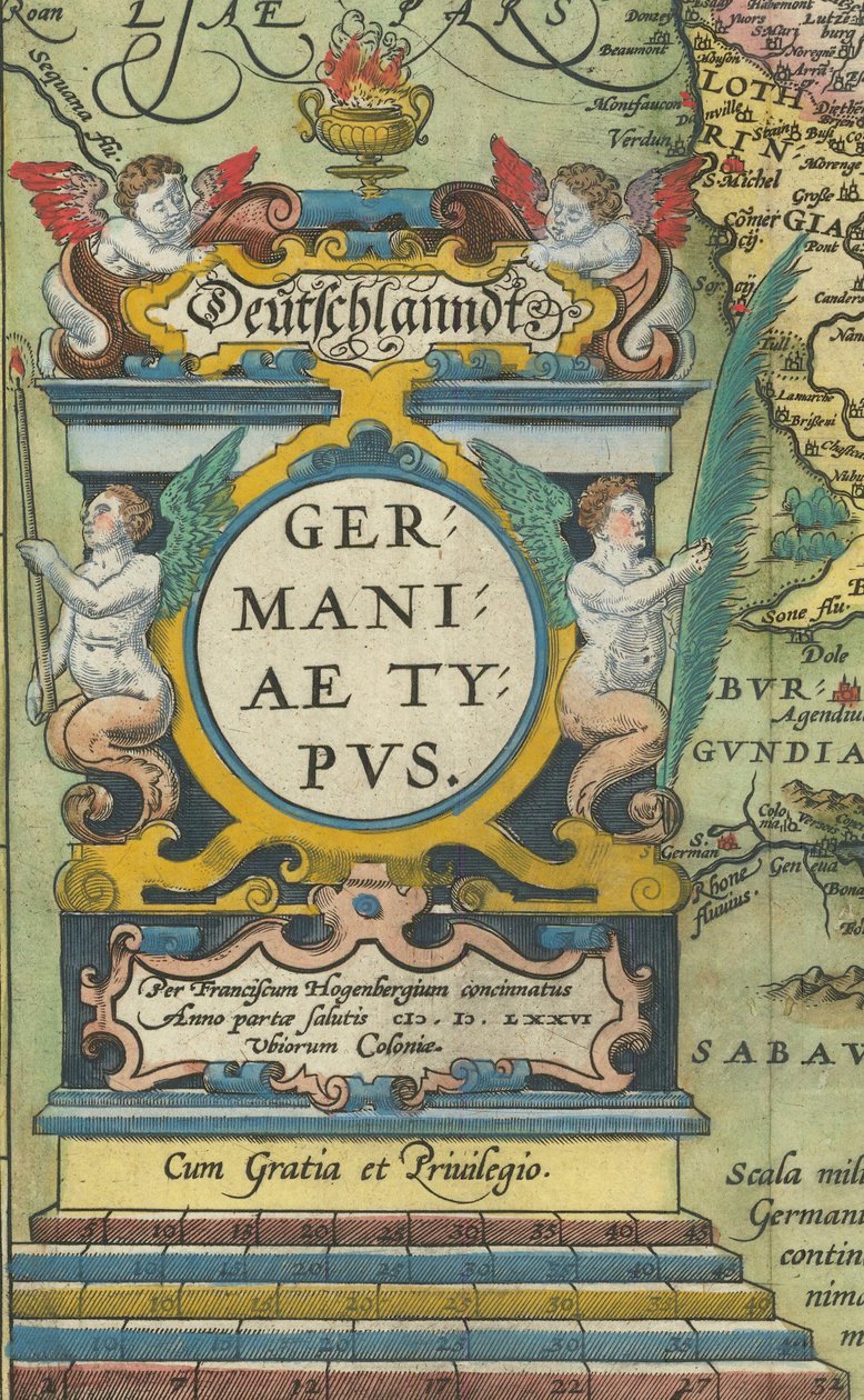 1608 cartouche met geïntegreerde weegschaal door Abraham Ortelius