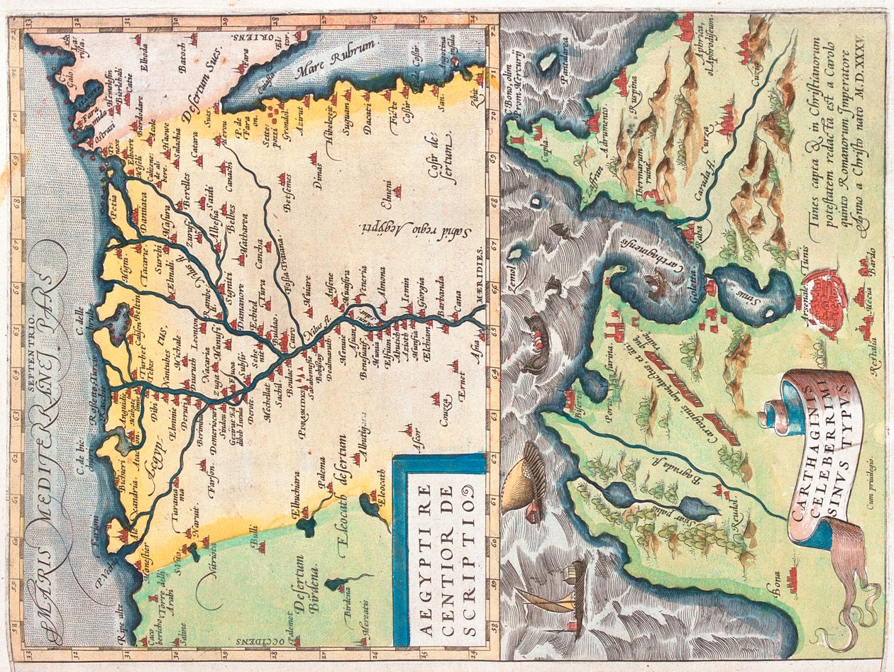 Noordoost-Egypte, Tunis, Egypte, Tunesië door Abraham Ortelius
