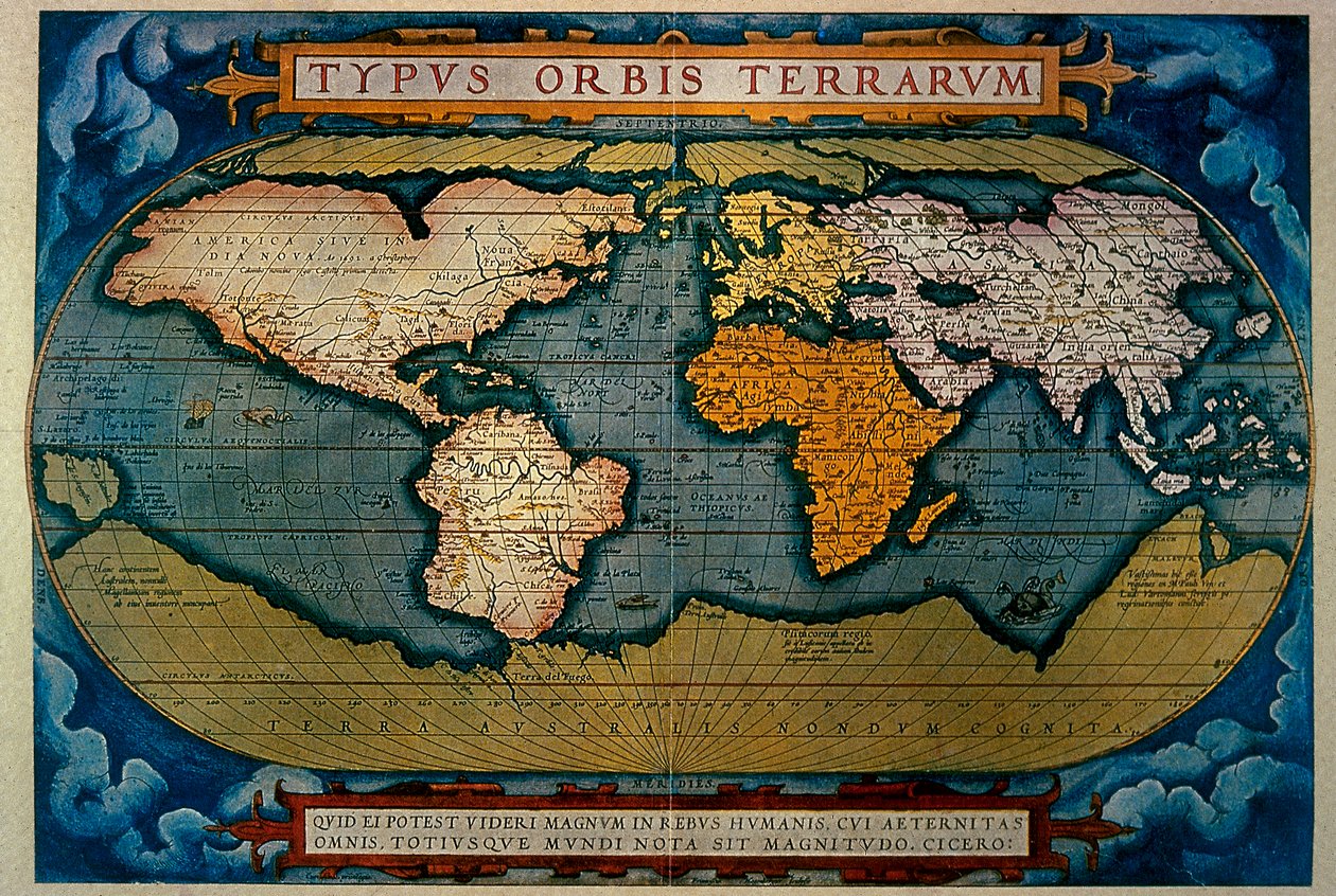 Het Planisfeer, cartografie van Anversa, 1571 door Abraham Ortelius