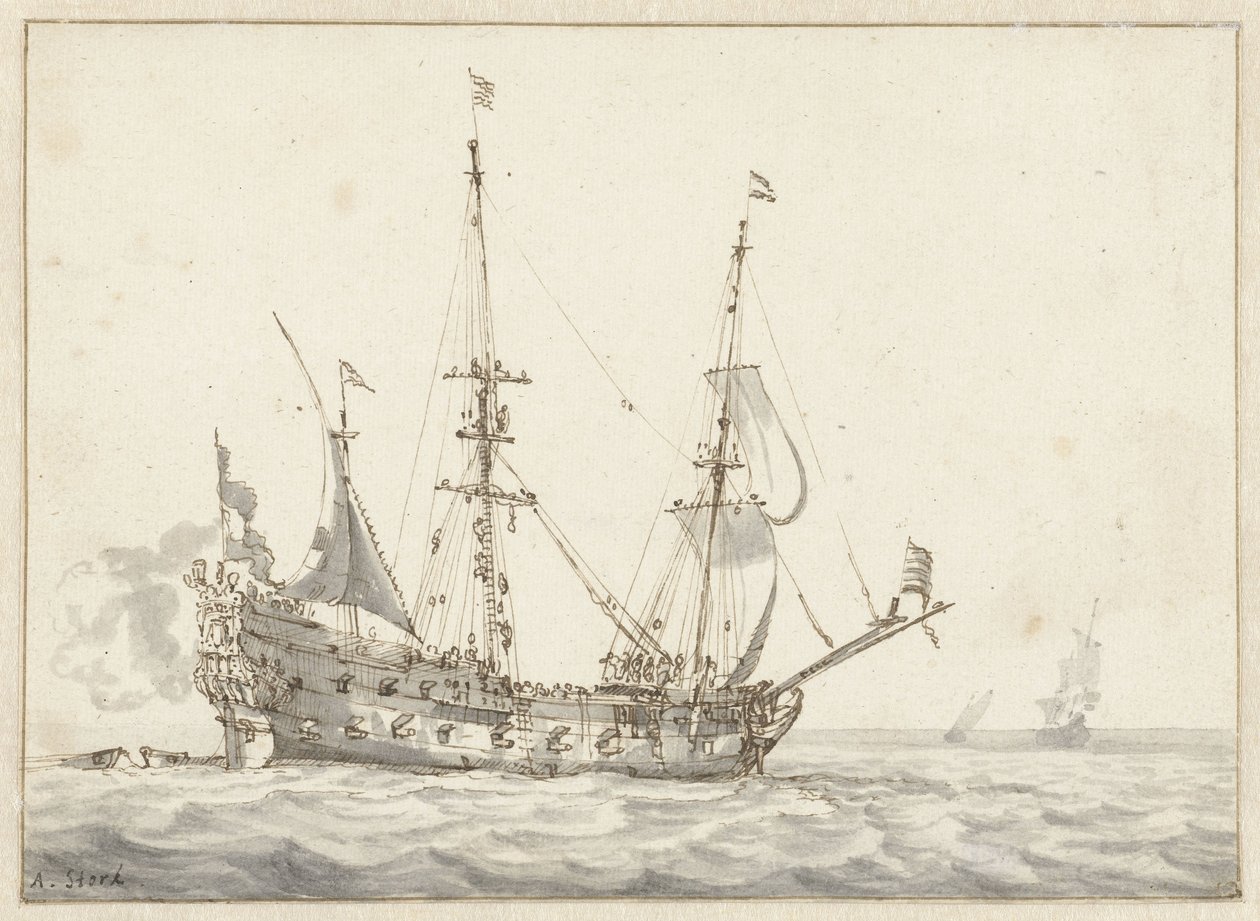 Hollands oorlogsschip door Abraham Storck