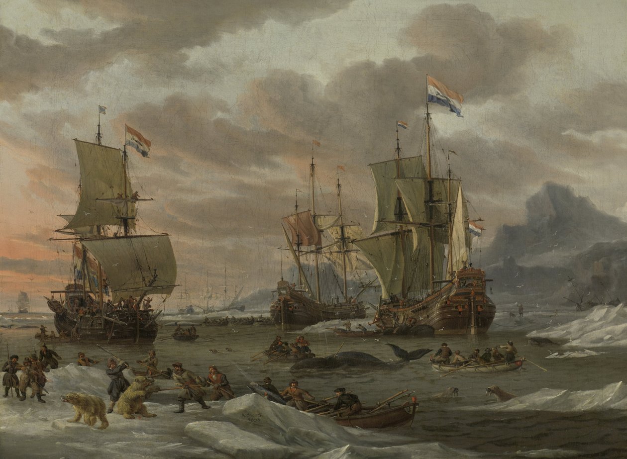 Walvisvangstgebieden in de Noordelijke IJszee door Abraham Storck