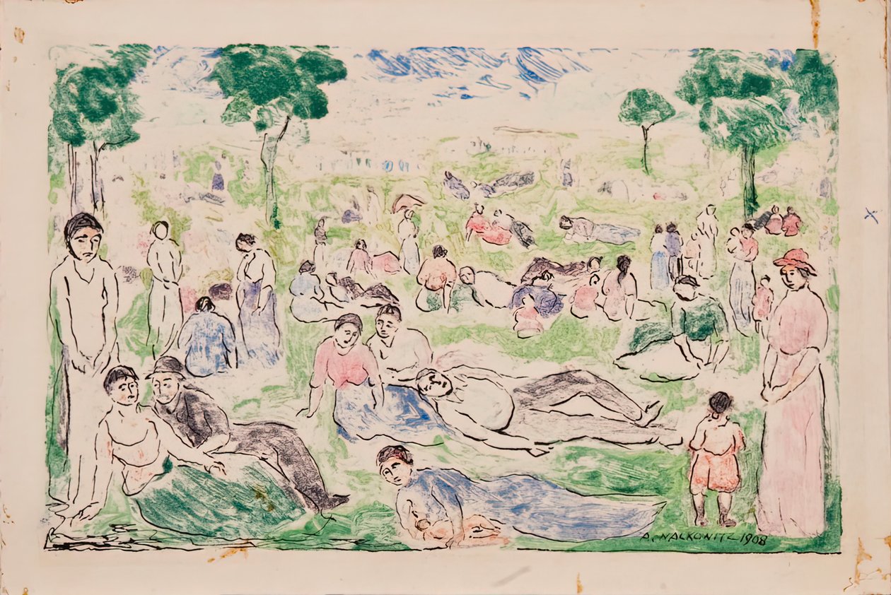 Park met figuren, 1908 door Abraham Walkowitz