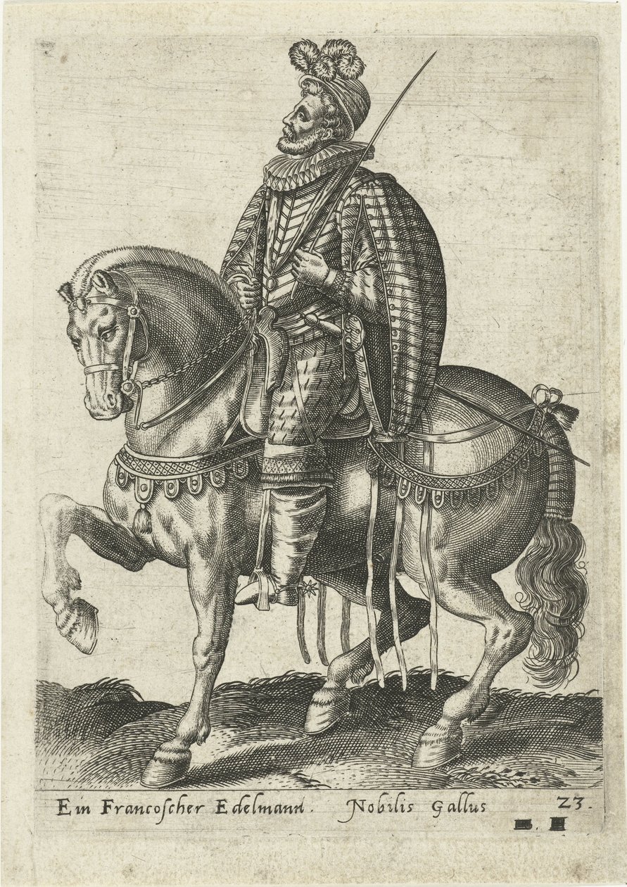 Franse edelman te paard door Abraham de Bruyn (attributed to)