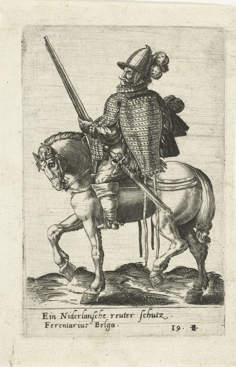 Nederlandse ruiter met geweer door Abraham de Bruyn (attributed to)