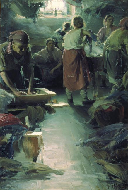 De wasvrouwen door Abram Efimovich Arkhipov