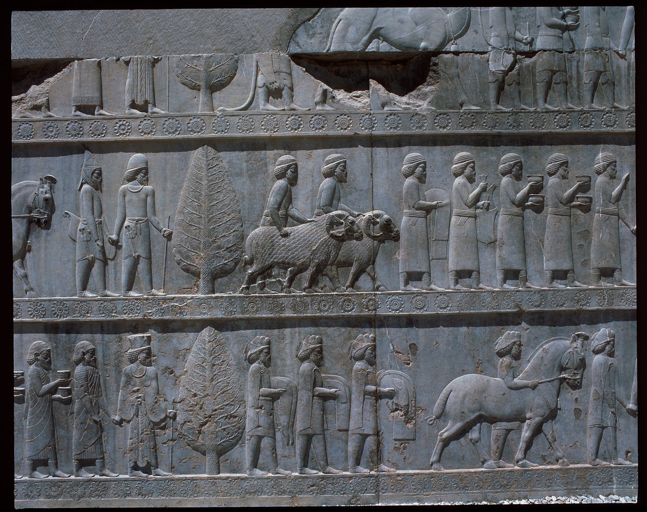 Uitzicht op de reliëfs van de oostelijke trappen door Achaemenid