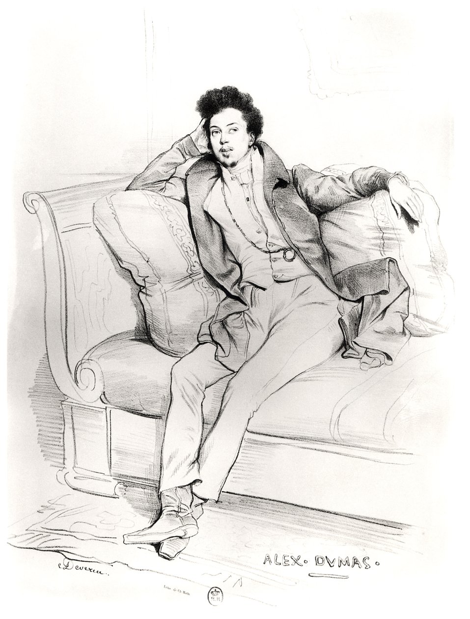 Alexandre Dumas Père (1803-70) gegraveerd door Charles Etienne Pierre Motte (1785-1836) door Achille Devéria