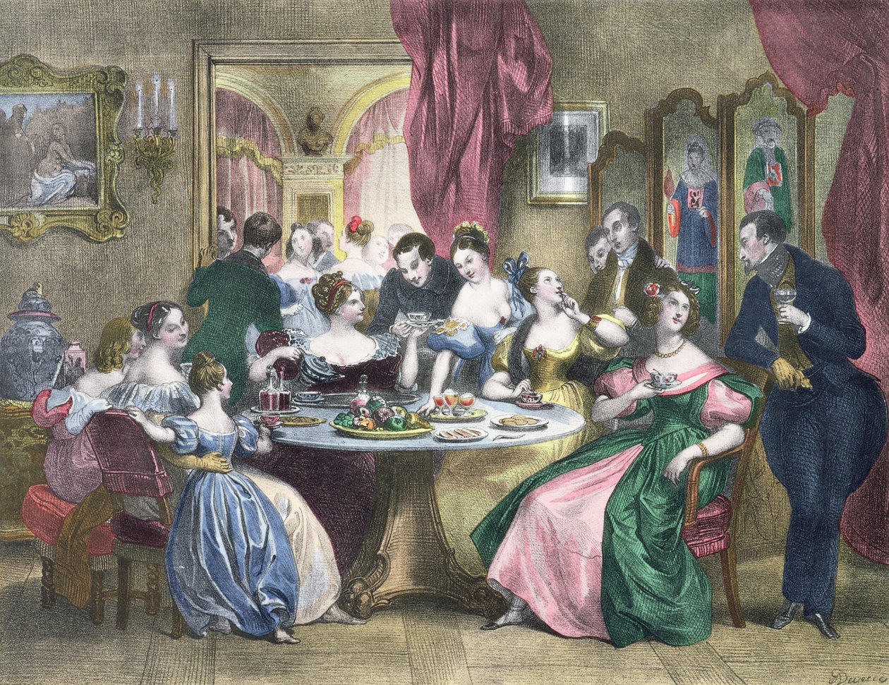 Thee in de hoge samenleving in Frankrijk, c. 1840 door Achille Devéria