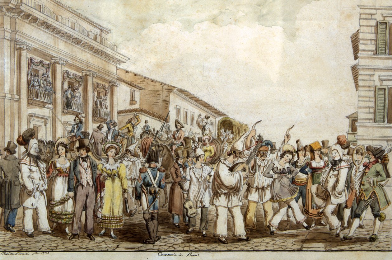 Carnaval in Rome, 1830 door Achille Pinelli