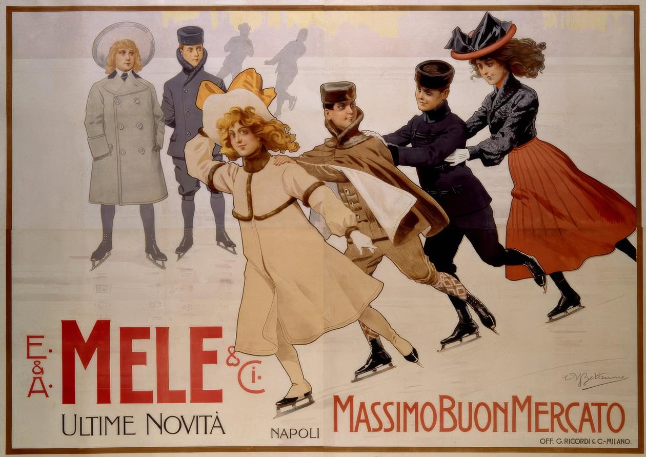 Jonge schaatsers / Affiche 1902 door Achille Beltrame