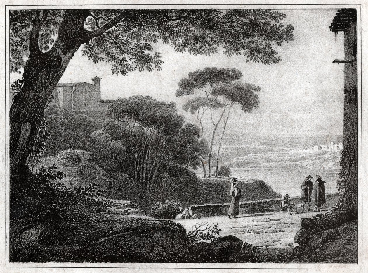Meer Albano (gravure rond 1820) door Achille Etna Michallon