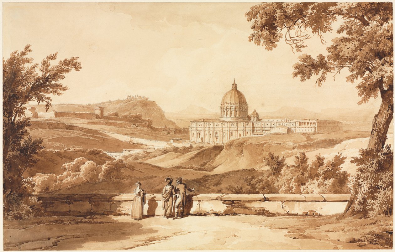 Uitzicht op de Sint-Pietersbasiliek, Rome door Achille Etna Michallon