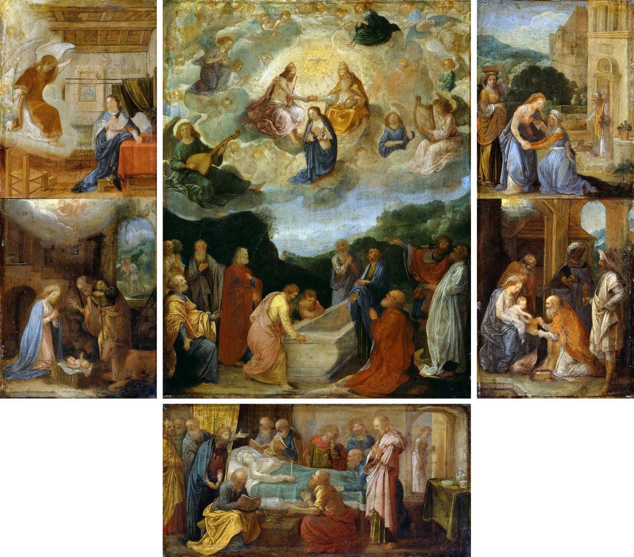 Huisaltaar met zes scènes uit het leven van de Maagd Maria door Adam Elsheimer