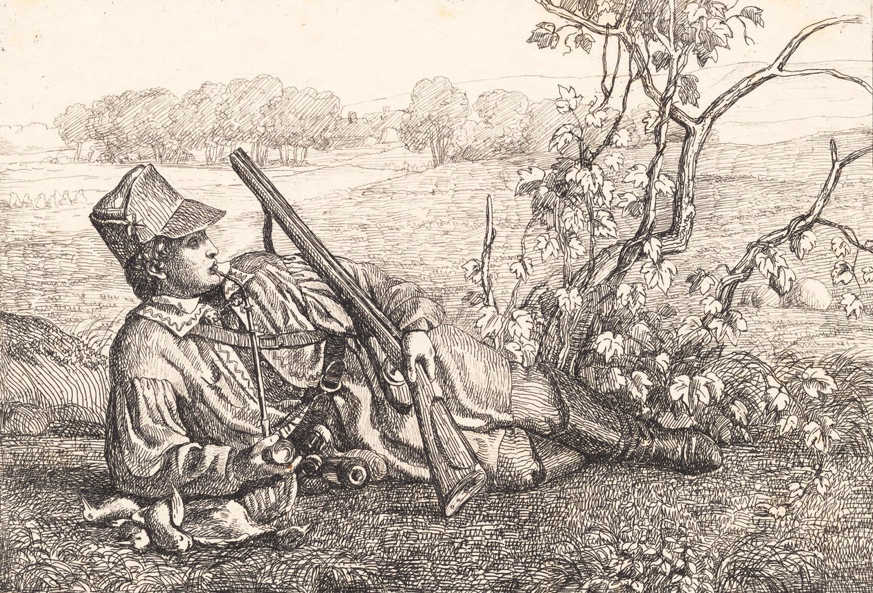 Landschap met een rustende jager door Adam Müller