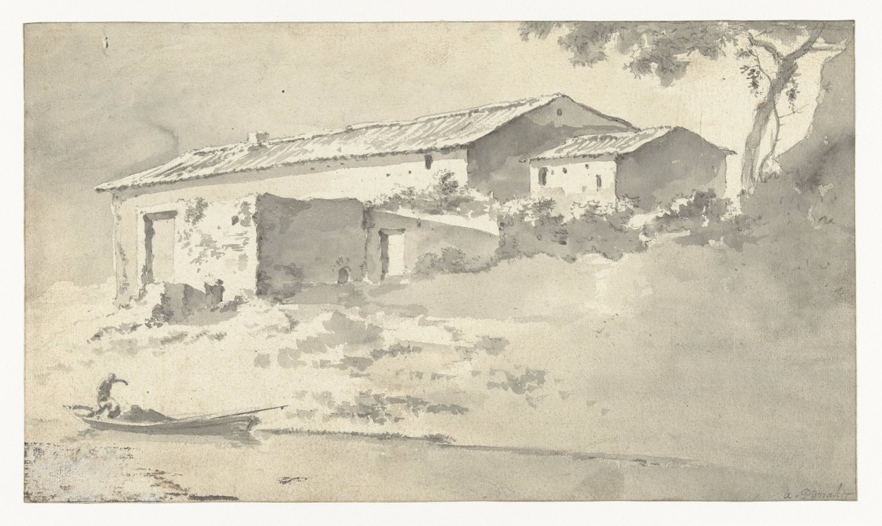 Huis in een zuidelijk landschap door Adam Pijnacker