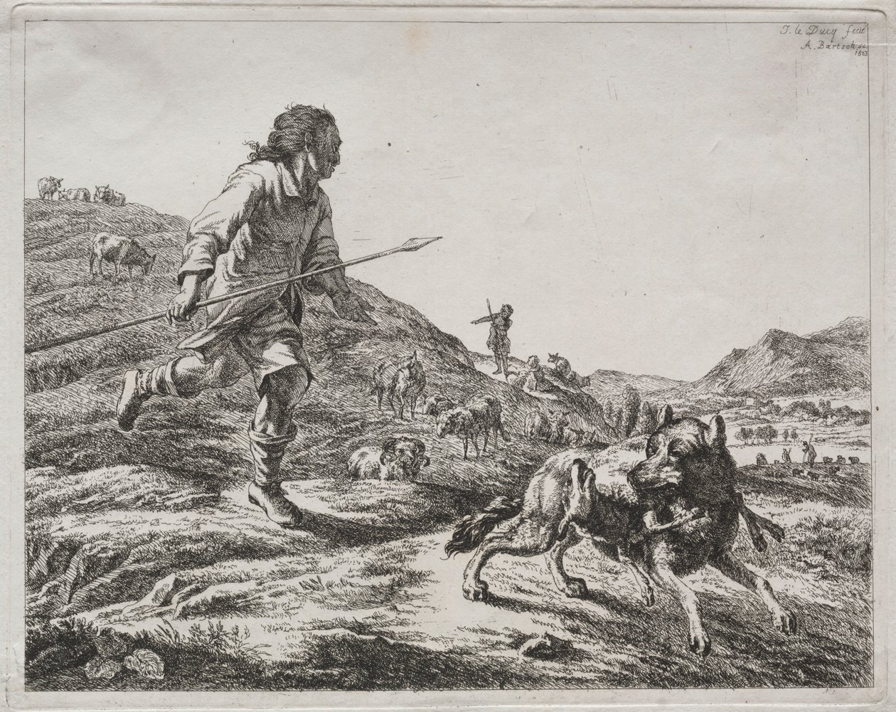 Herder die een Wolf Achtervolgt, 1803 door Adam von Bartsch