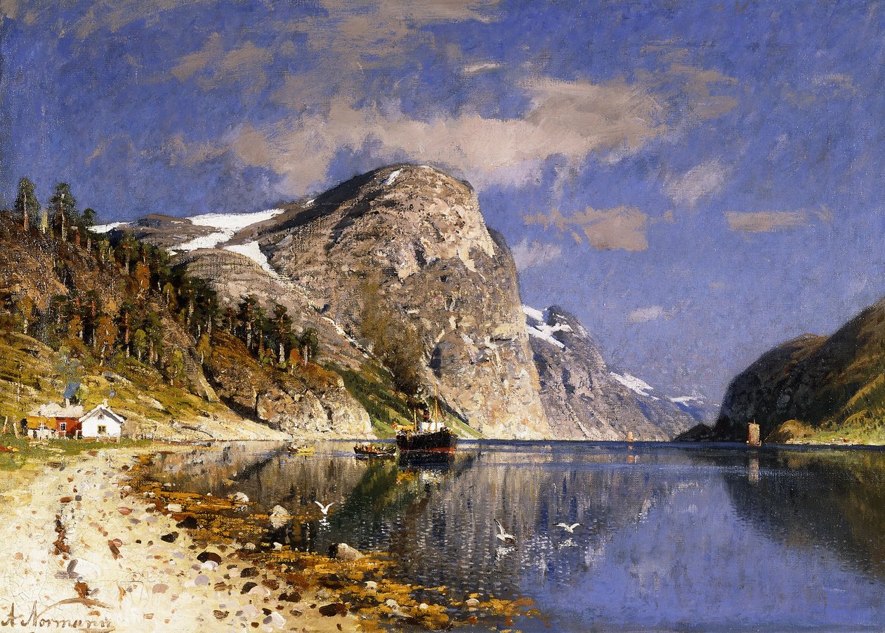 Een stoomboot in de Sognefjord door Adelsteen Normann