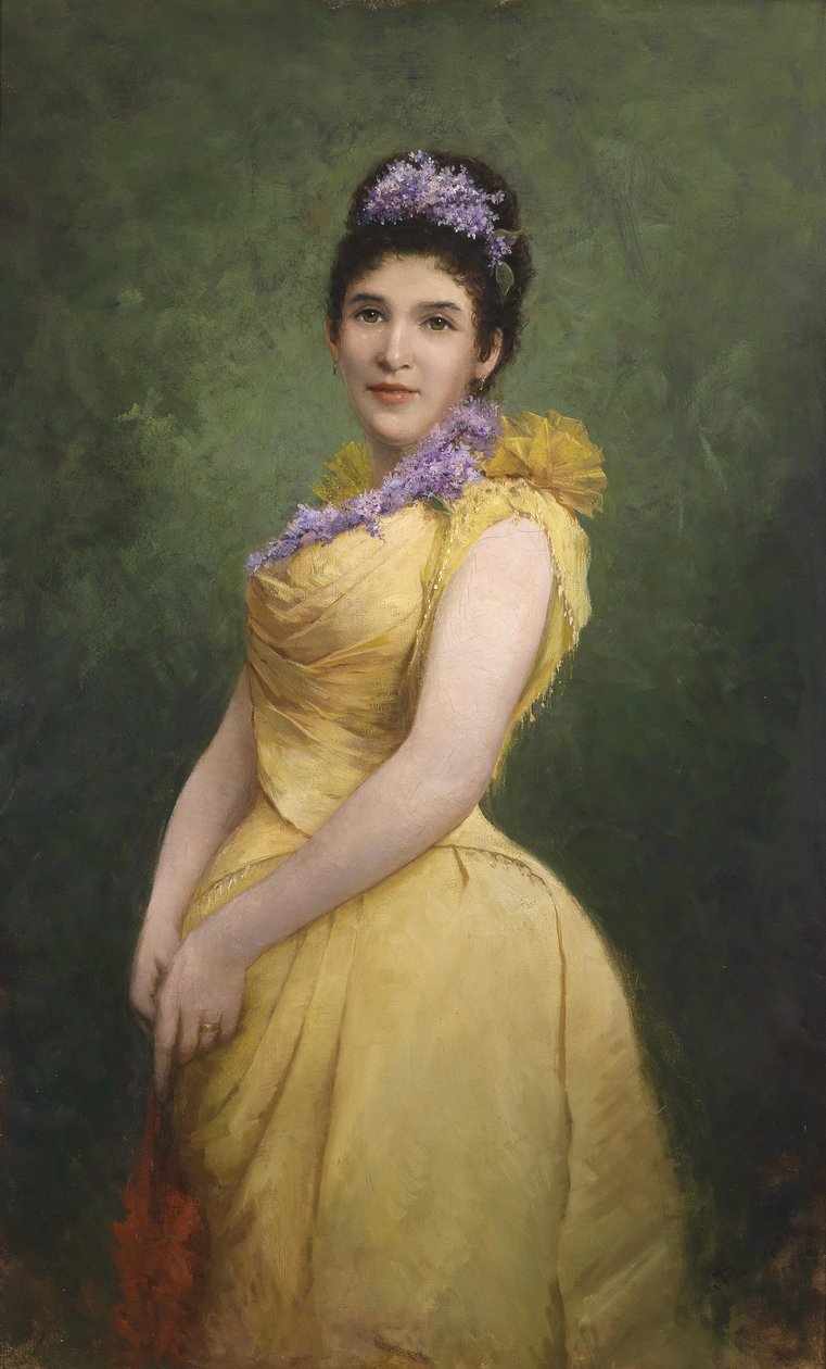 Dame in gele jurk en lila in het haar door Adolf Echtler