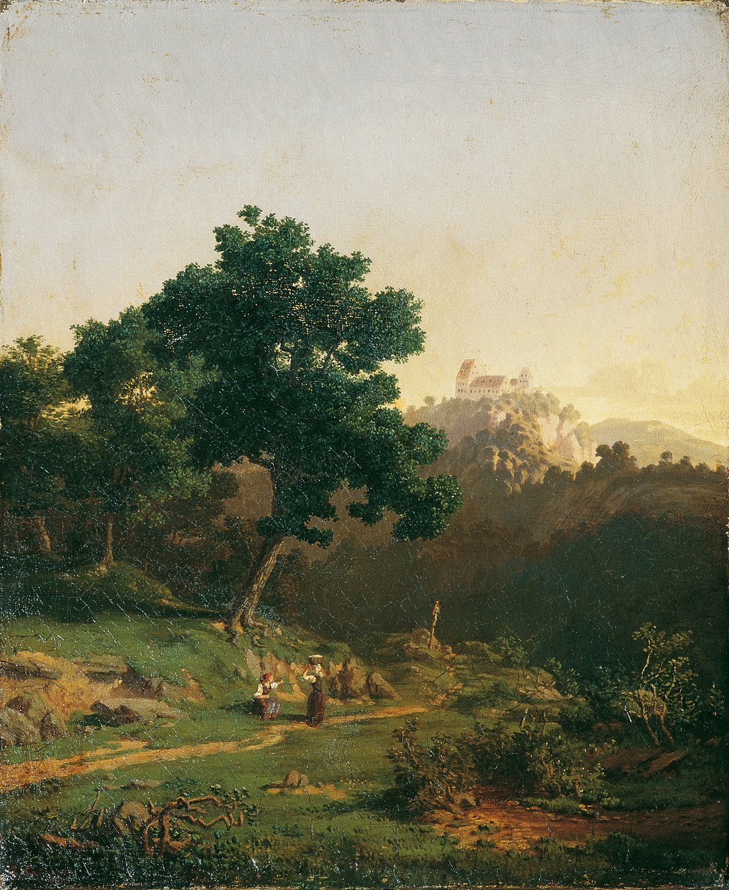 Landschap met kasteel door Adolf Christian Baumann