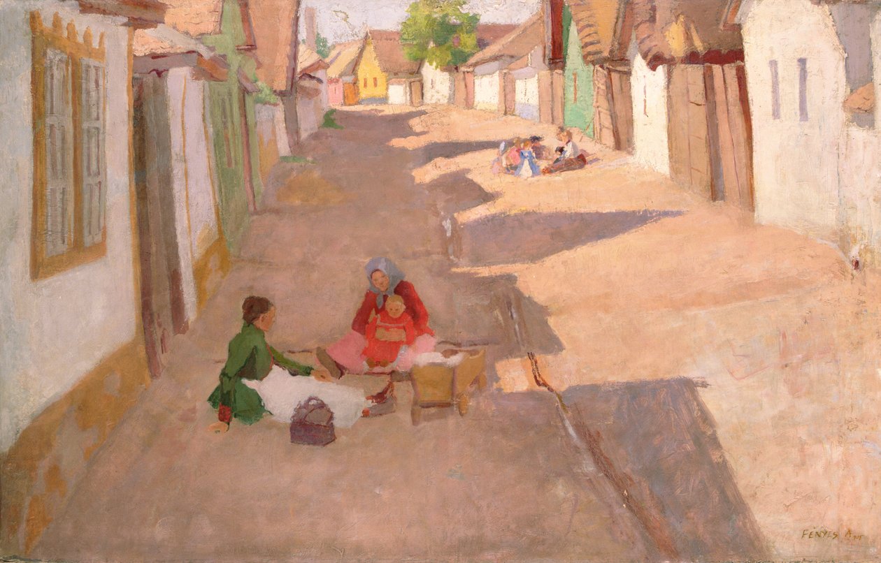 Dorpsstraat in Hongarije door Adolf Fenyes