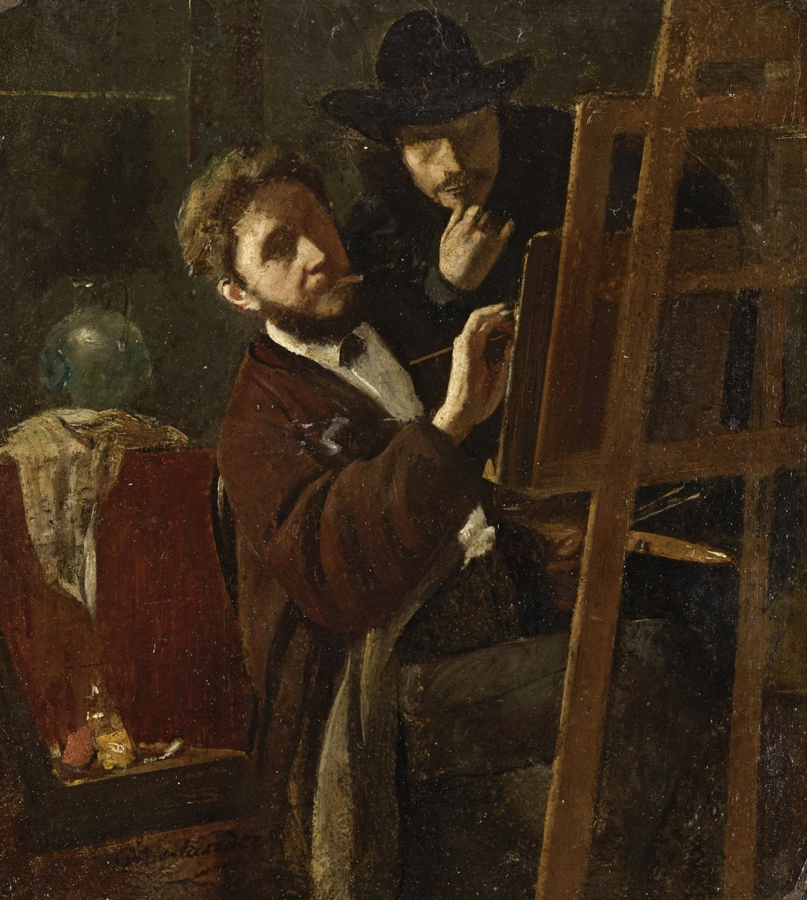 Oberländer en Karl Haider aan de ezel door Adolf Oberländer