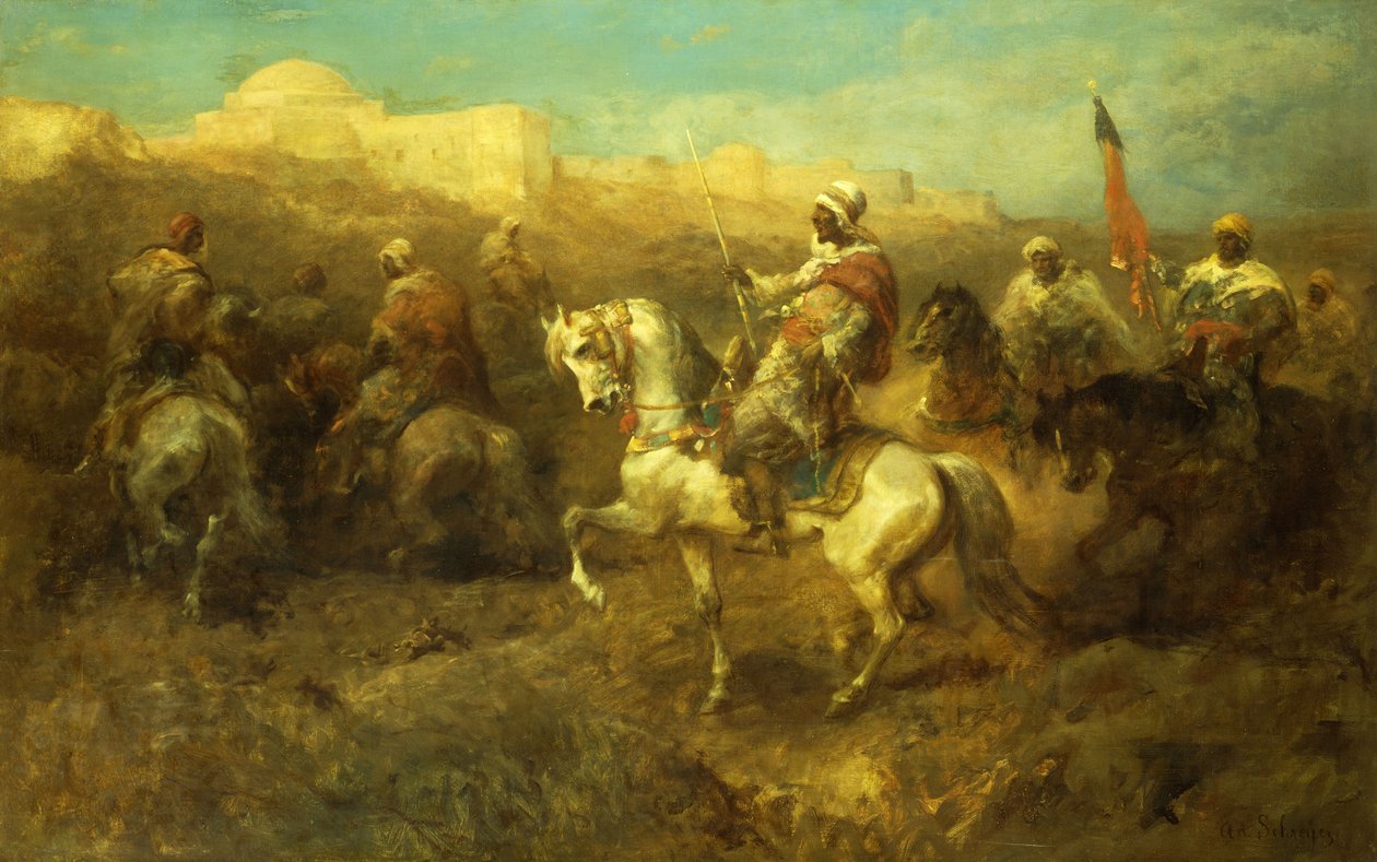 Arabische ruiters op mars door Adolf Schreyer