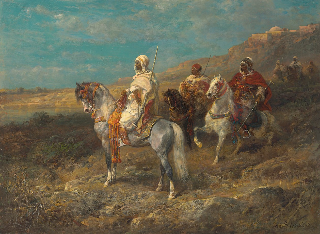 Arabier op een wit paard door Adolf Schreyer