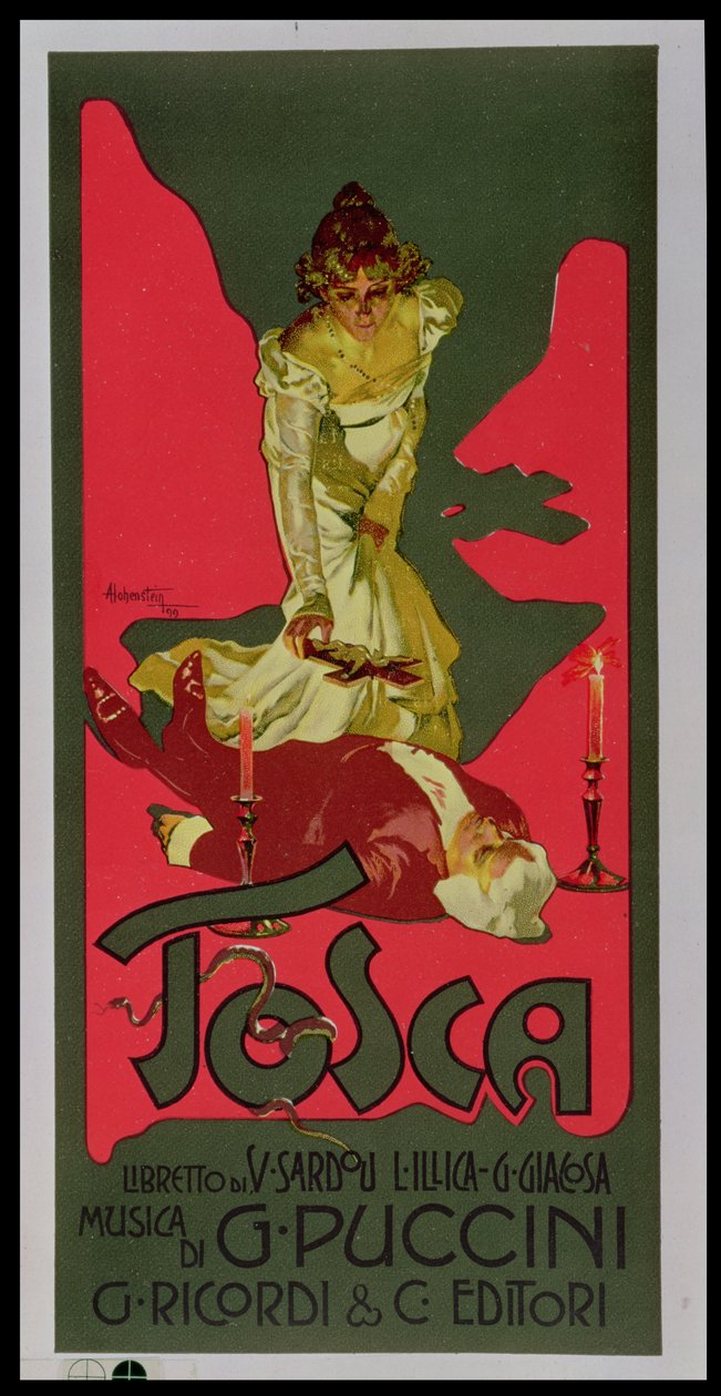 Tosca, poster die een voorstelling adverteert door Adolfo Hohenstein