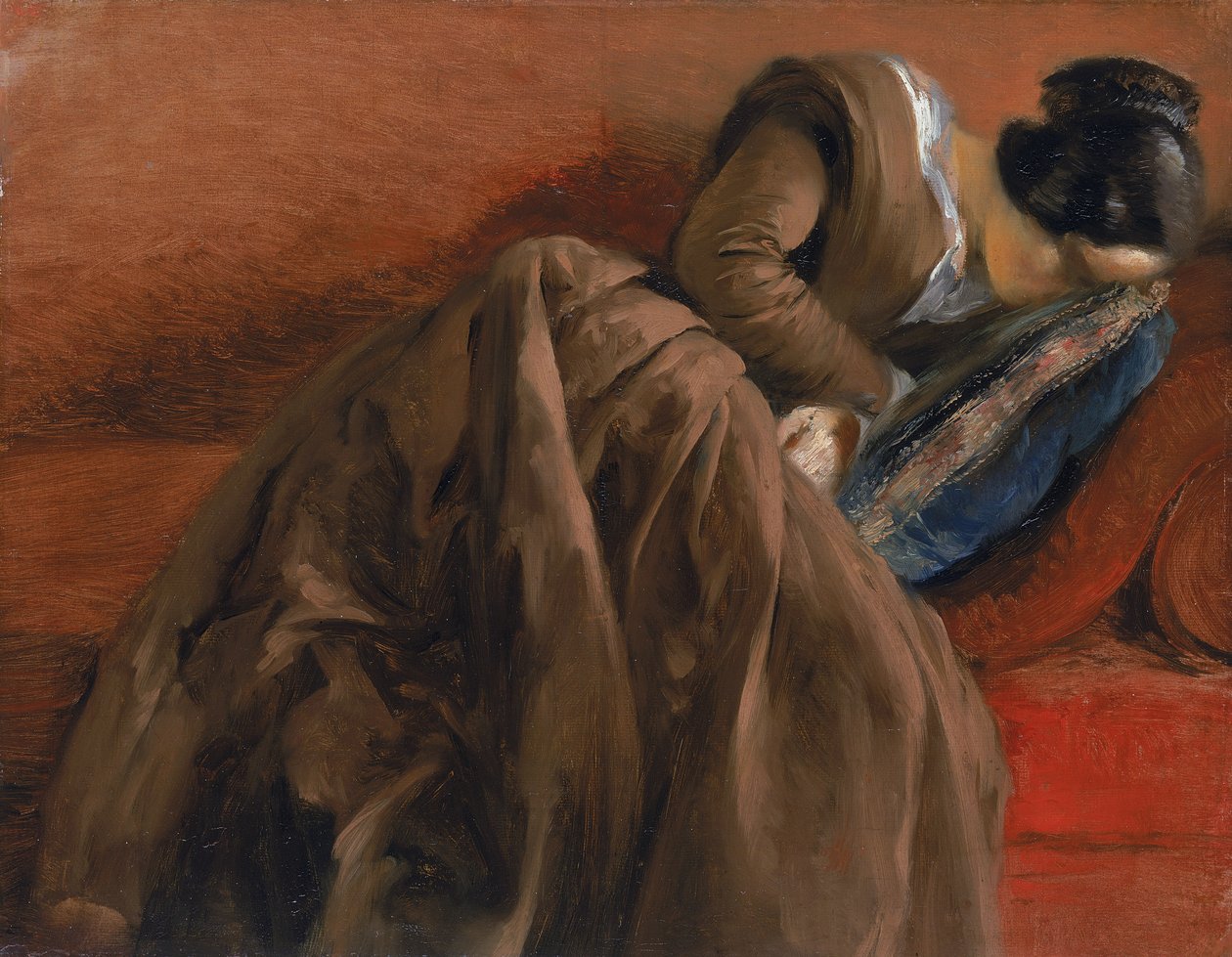 Emilie, de zus van de kunstenaar, slapend, c.1848 door Adolph Menzel