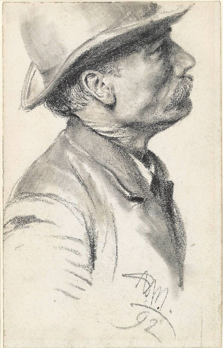 Man met snor en hoed door Adolph Menzel