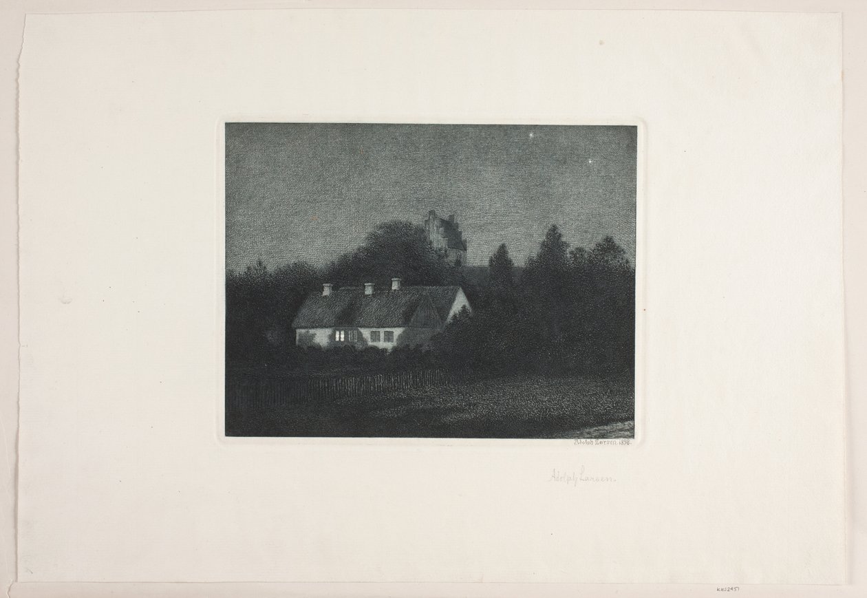 Maanlichtavond in het dorp Borup door Adolph Larsen