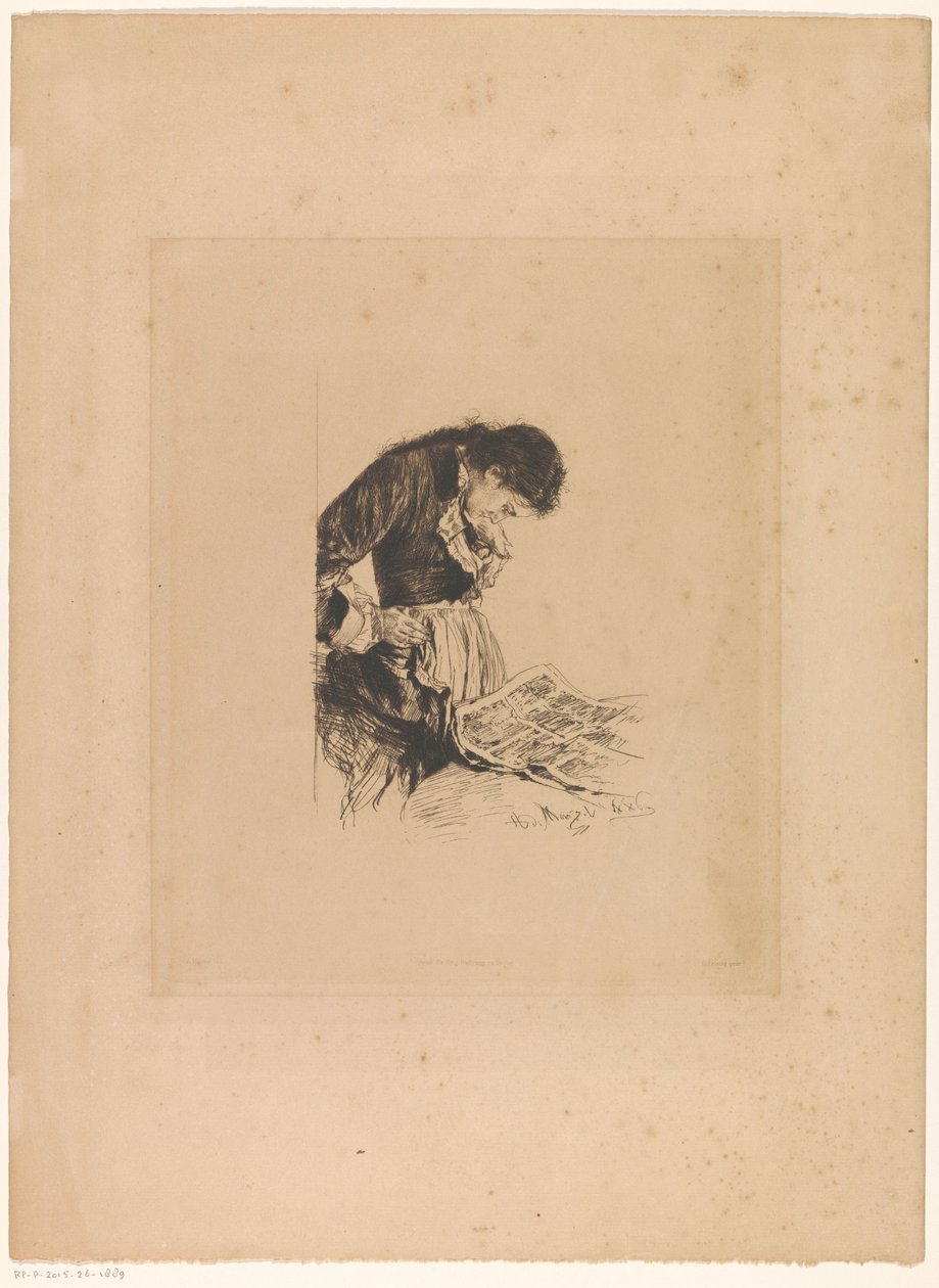Vrouw leest de krant door Adolph Menzel