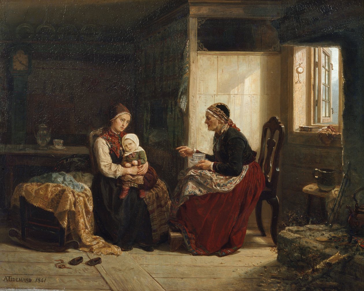 Het advies van de buurvrouw (Het zieke kind) door Adolph Tidemand