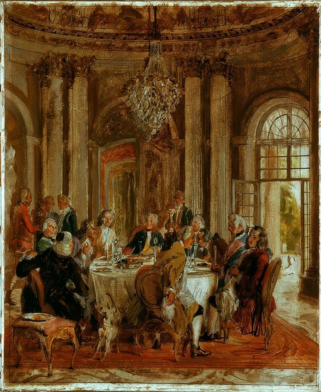 Koning Friedrichs II. Tafelronde in Sanssouci door Adolph Menzel