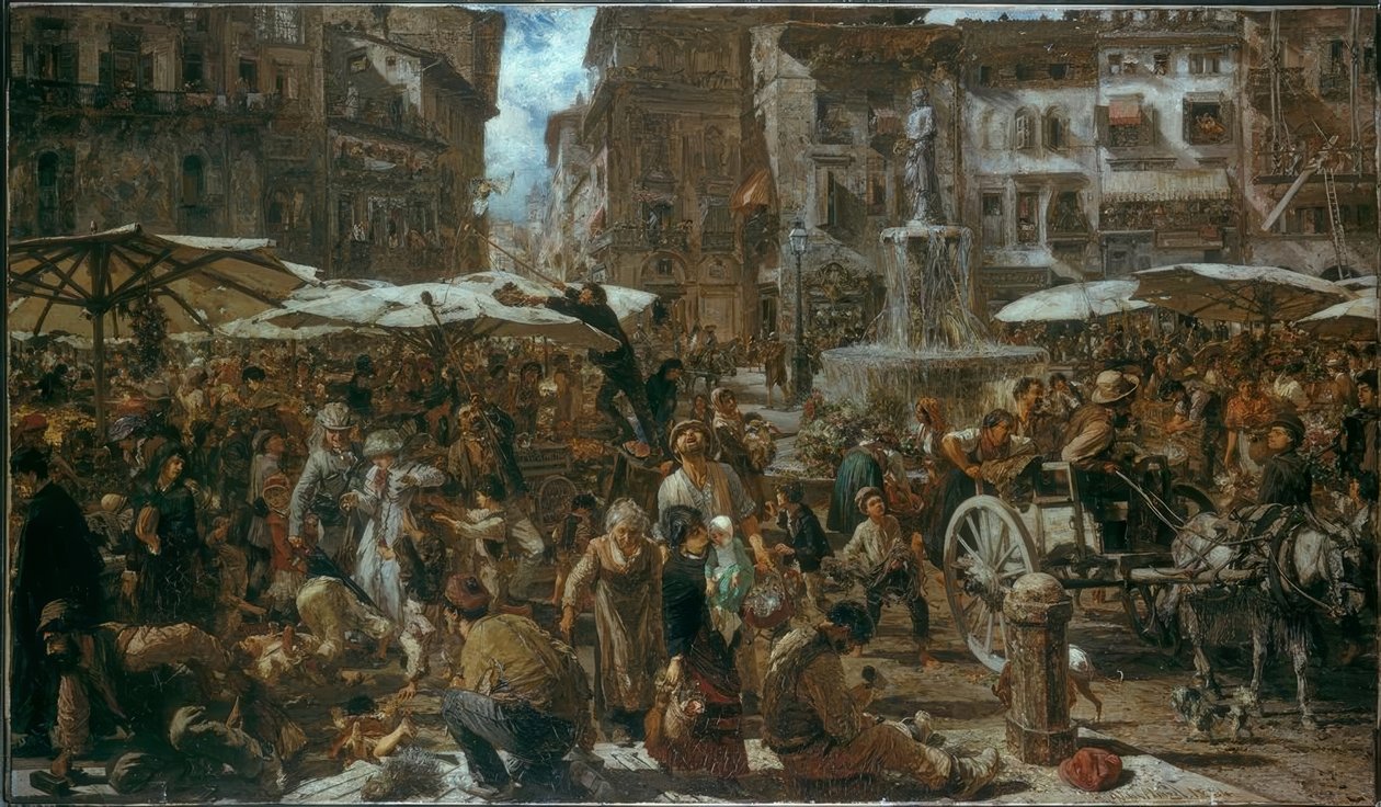 Piazza d’Erbe in Verona door Adolph Menzel