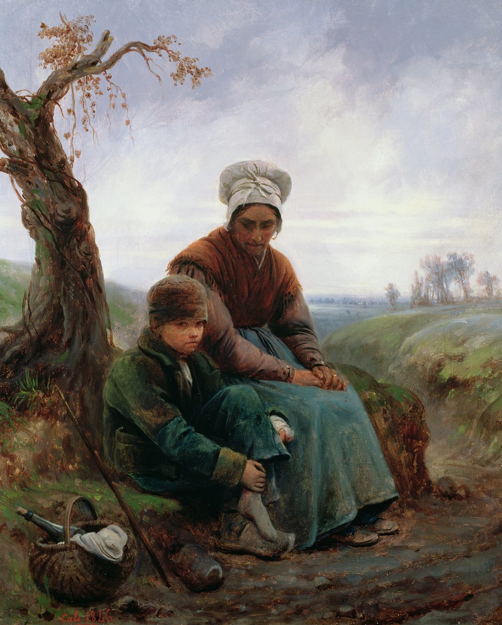 Boerin en jongen, 1846 door Adolphe Felix Cals