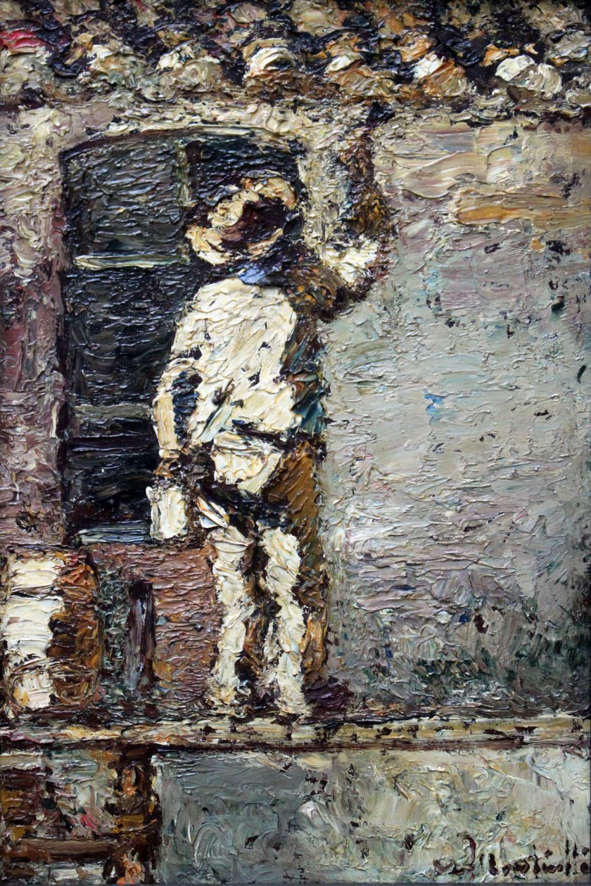 Een schilder aan het werk op een huiswand door Adolphe Joseph Thomas Monticelli