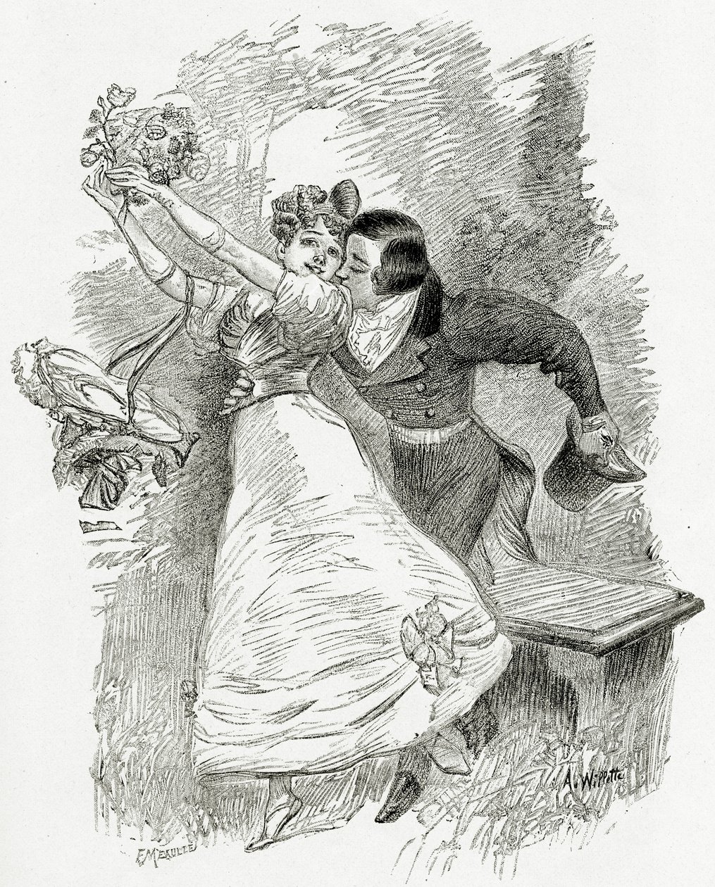 Illustratie uit Toute la Lyre, 19e eeuw (bw gravure) door Adolphe Leon Willette