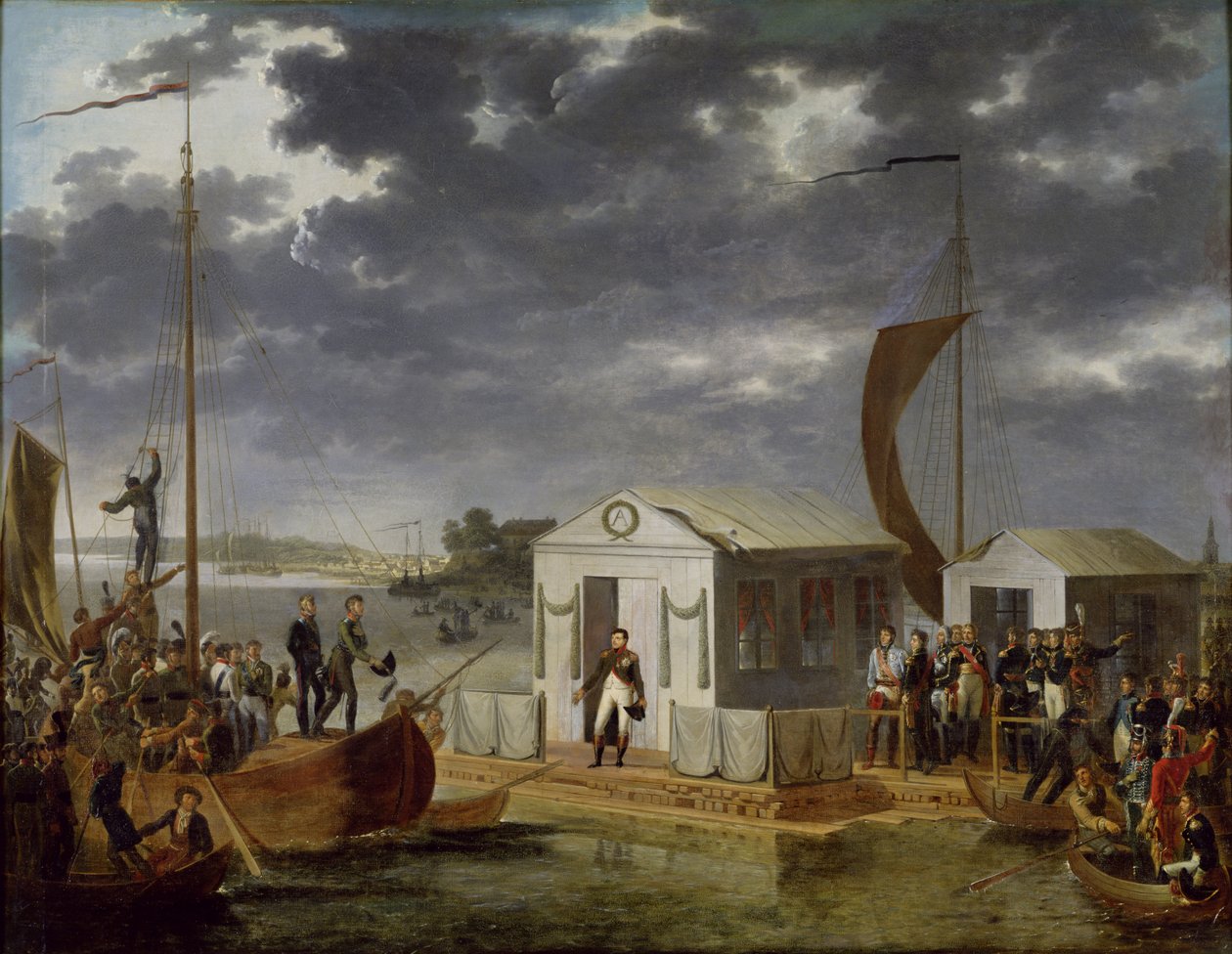 Ontmoeting tussen Napoleon Bonaparte en Alexander I van Rusland bij Niemen, 25 juni 1807 door Adolphe Roehn