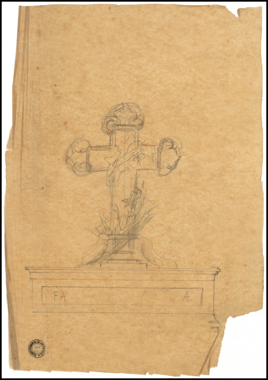 Schets van een graf voor de familie Karakehia op de begraafplaats Père Lachaise in Parijs door Adolphe Victor Geoffroy Dechaume