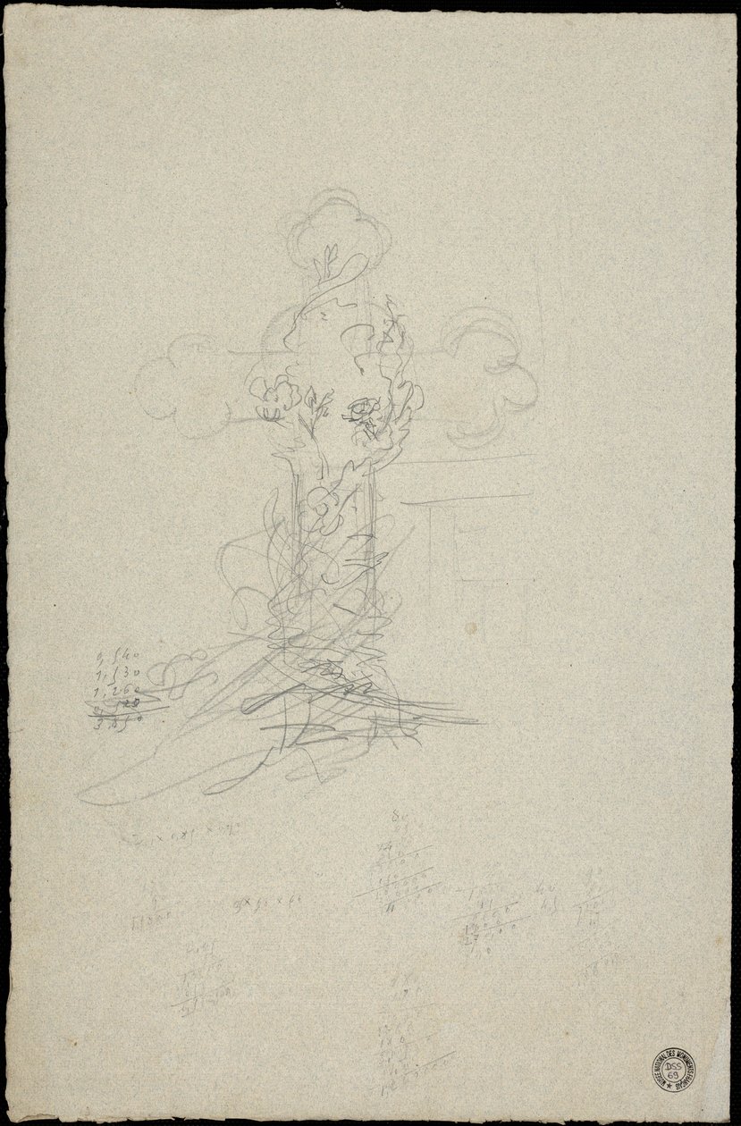 Schets van een graf voor de familie Karakehia op de begraafplaats Père Lachaise in Parijs door Adolphe Victor Geoffroy Dechaume
