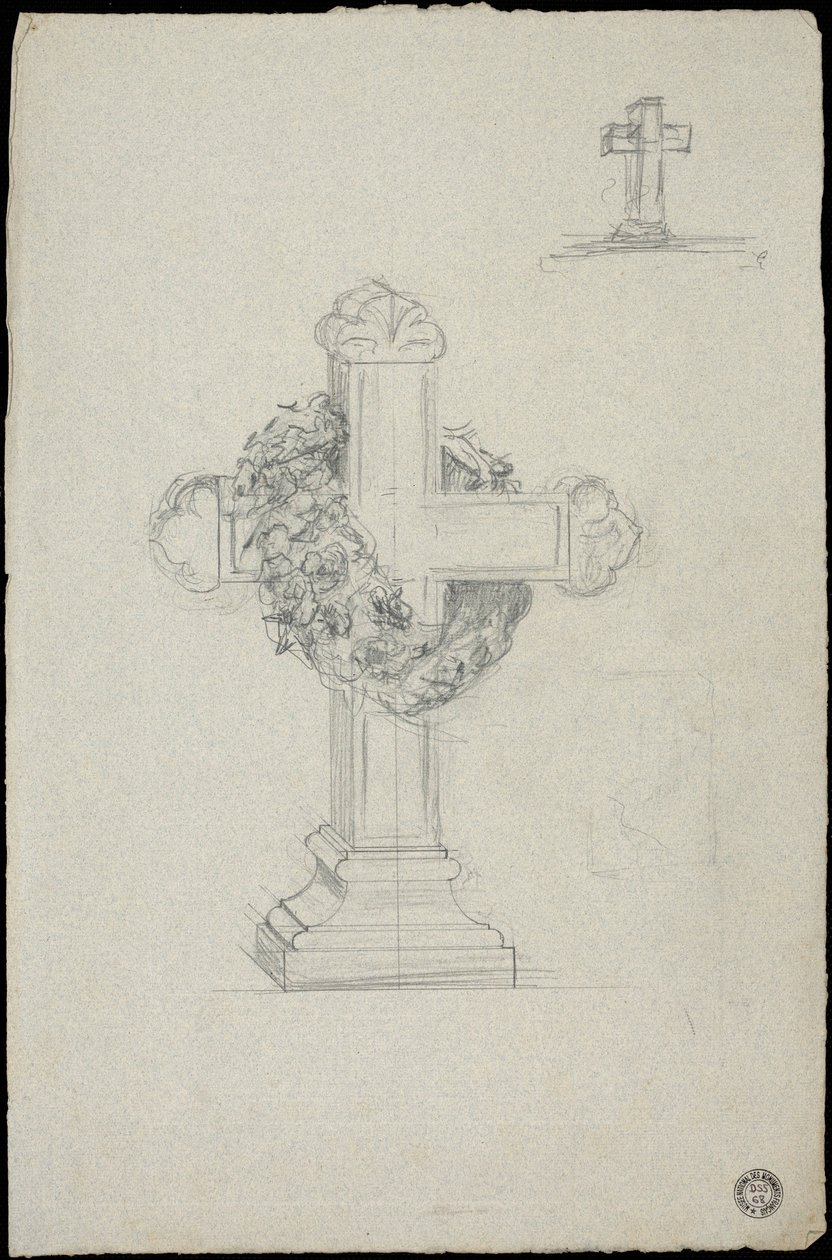 Schets van een graf voor de familie Karakehia op de begraafplaats Père Lachaise in Parijs door Adolphe Victor Geoffroy Dechaume