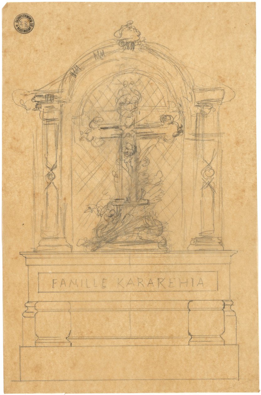Schets van een graf voor de familie Karakehia op de begraafplaats Père Lachaise in Parijs door Adolphe Victor Geoffroy Dechaume