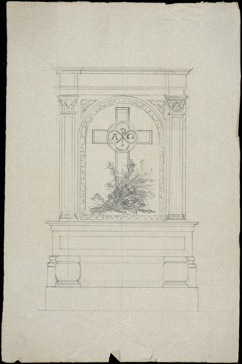 Schets van een graf voor de familie Karakehia op de begraafplaats Père Lachaise in Parijs door Adolphe Victor Geoffroy Dechaume