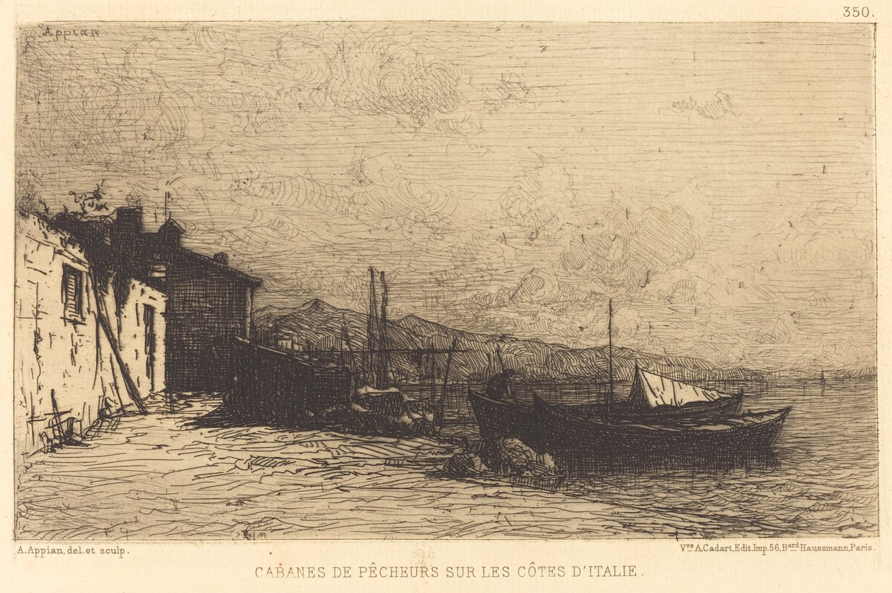 Vissershutten aan de kust van Italië door Adolphe Appian
